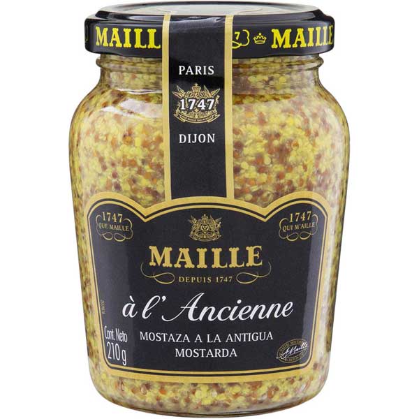 MOSTARDA EM GRÃOS COM VINHO BRANCO MAILLE VIDRO 210G
