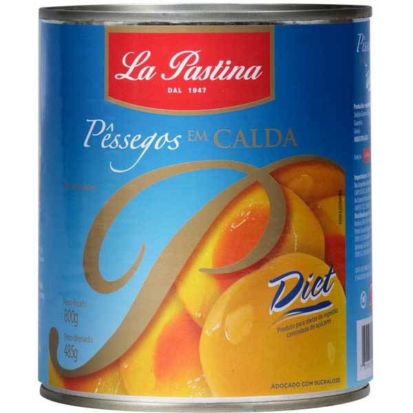 PÊSSEGO EM CALDA METADES COM AMÊNDOAS DIET LA PASTINA VIDRO 410G