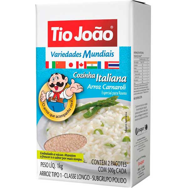 ARROZ CARNAROLI TIPO 1 TIO JOÃO VARIEDADES MUNDIAIS COZINHA ITALIANA CAIXA 1KG 2 UNIDADES