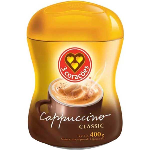 CAPPUCCINO SOLÚVEL CLASSIC 3 CORAÇÕES POTE 400G