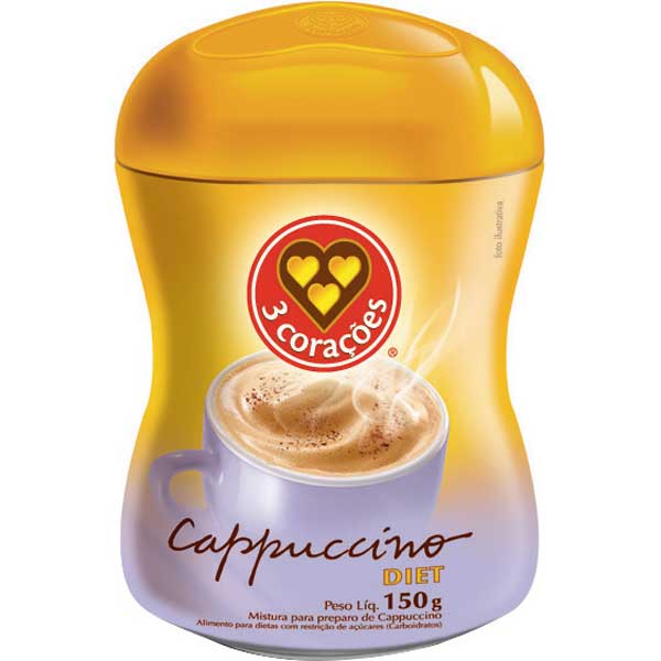 CAPPUCCINO SOLÚVEL DIET 3 CORAÇÕES POTE 150G
