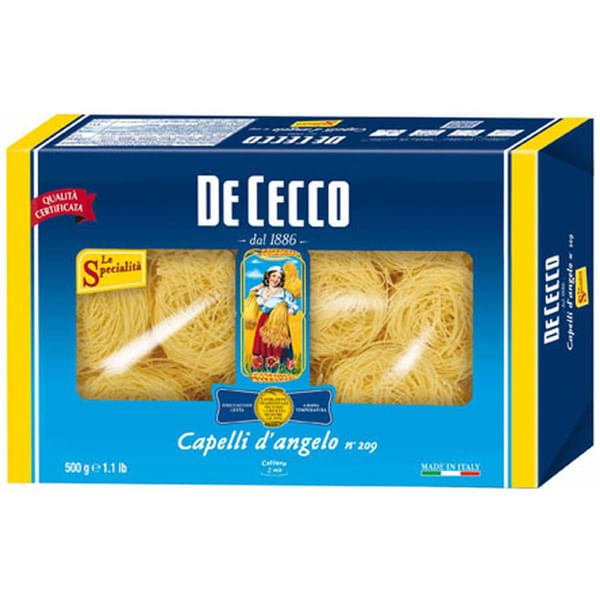 MACARRÃO DE SÊMOLA DE TRIGO GRANO DURO CAPELLI DANGELO 209 DE CECCO PACOTE 500G