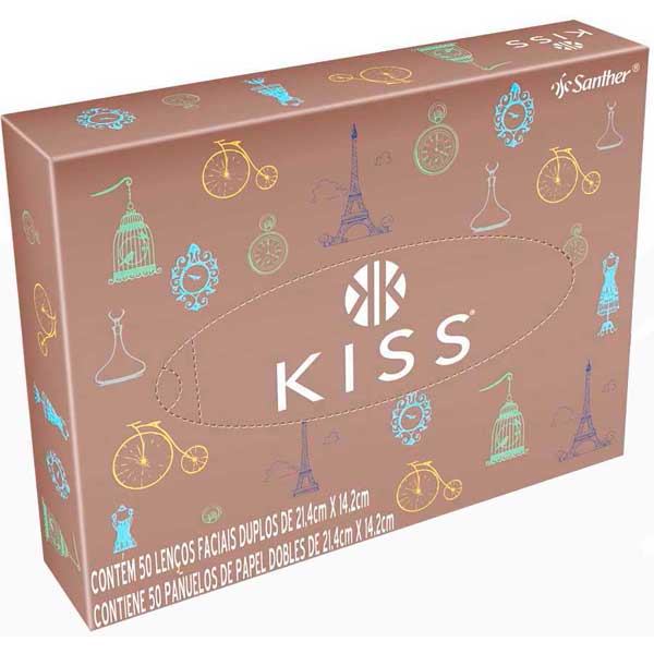 LENÇO DE PAPEL FOLHA DUPLA KISS CAIXA 50 UNIDADES