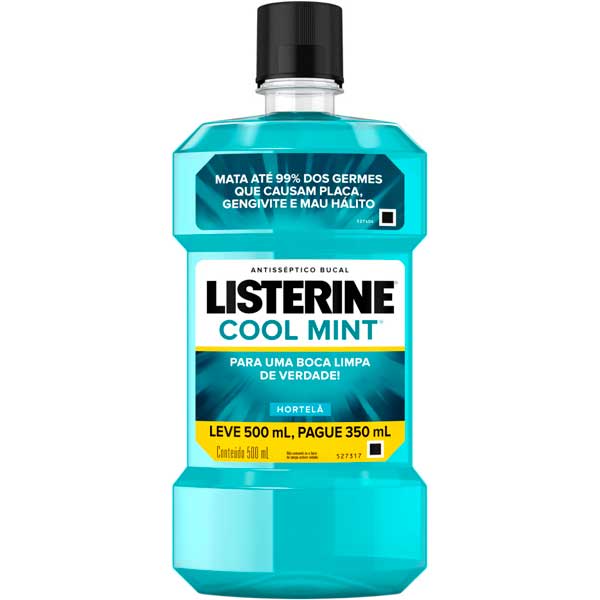 ENXAGUANTE BUCAL HORTELÃ LISTERINE COOL MINT FRASCO LEVE 500ML PAGUE 350ML