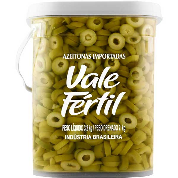 AZEITONA VERDE EM CONSERVA SEM CAROÇO VALE FÉRTIL BALDE 1,8KG