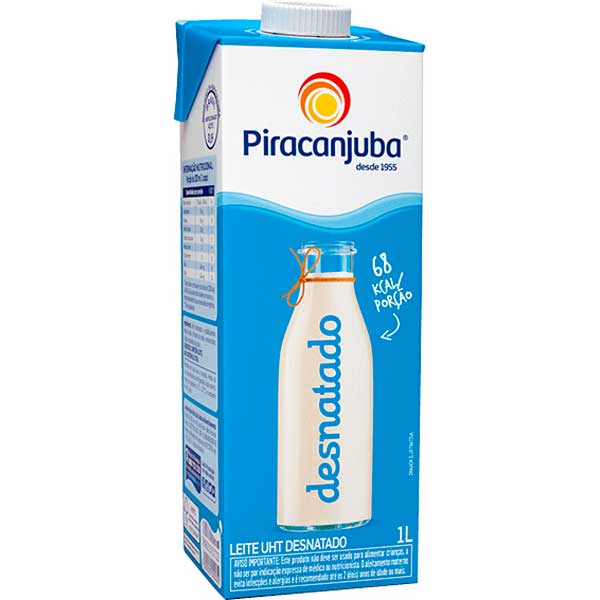 LEITE UHT DESNATADO PIRACANJUBA CAIXA COM TAMPA 1L