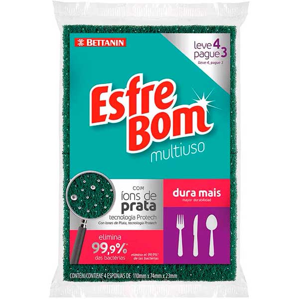 ESPONJA MULTIUSO ESFREBOM LEVE 4 PAGUE 3 UNIDADES
