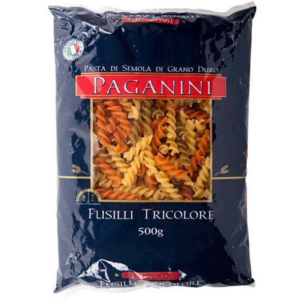 MACARRÃO DE SÊMOLA GRANO DURO TRICOLORE FUSILLI PAGANINI PACOTE 500G