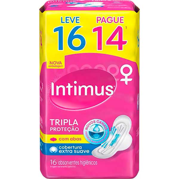 ABSORVENTE COM ABAS SECA INTIMUS TRIPLA PROTEÇÃO PACOTE LEVE 16 PAGUE 14UN