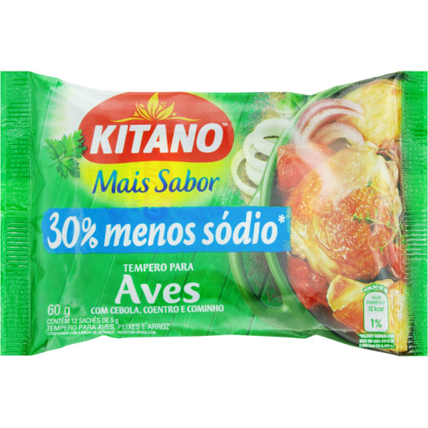 TEMPERO PÓ PARA AVES CEBOLA, COENTRO E COMINHO MAIS SABOR KITANO PACOTE 60G 12 UNIDADES