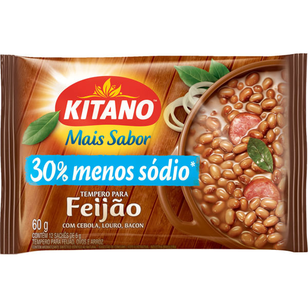 TEMPERO PÓ PARA FEIJÃO CEBOLA, LOURO E BACON MAIS SABOR KITANO PACOTE 60G 12 UNIDADES