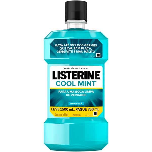 ENXAGUANTE BUCAL ANTISSÉPTICO HORTELÃ LISTERINE COOL MINT FRASCO LEVE 1500ML PAGUE 750ML