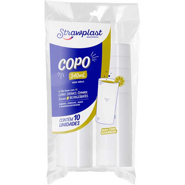COPO DESCART STRAW CRISTAL 340ML 10UN