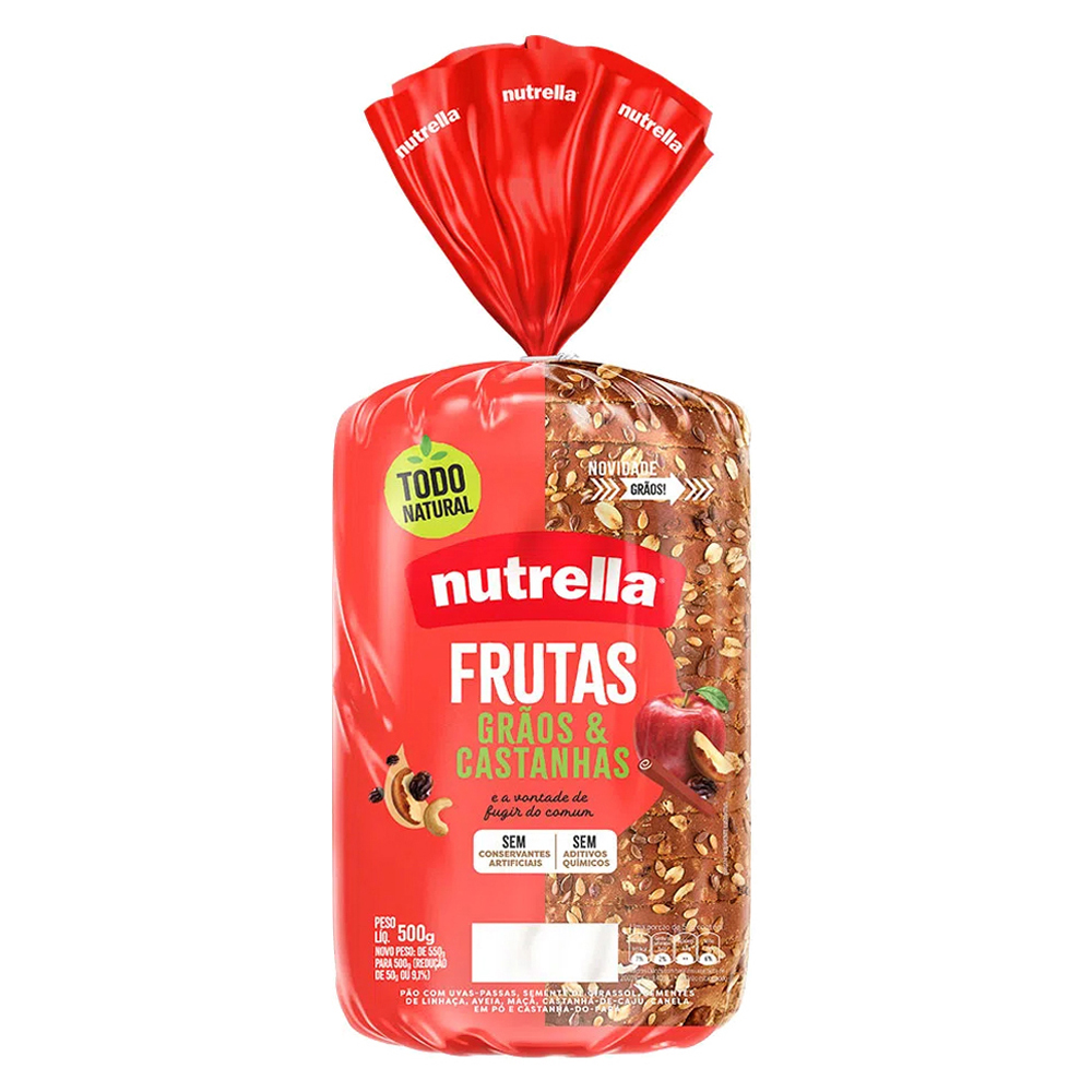 PAO NUTRELLA 500G GRAOS E CASTANHAS