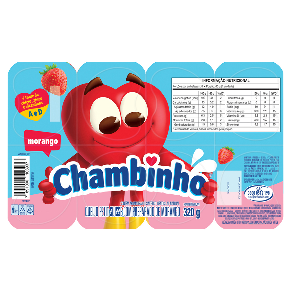 PETIT SUISSE 320G CHAMBINHO MORANGO