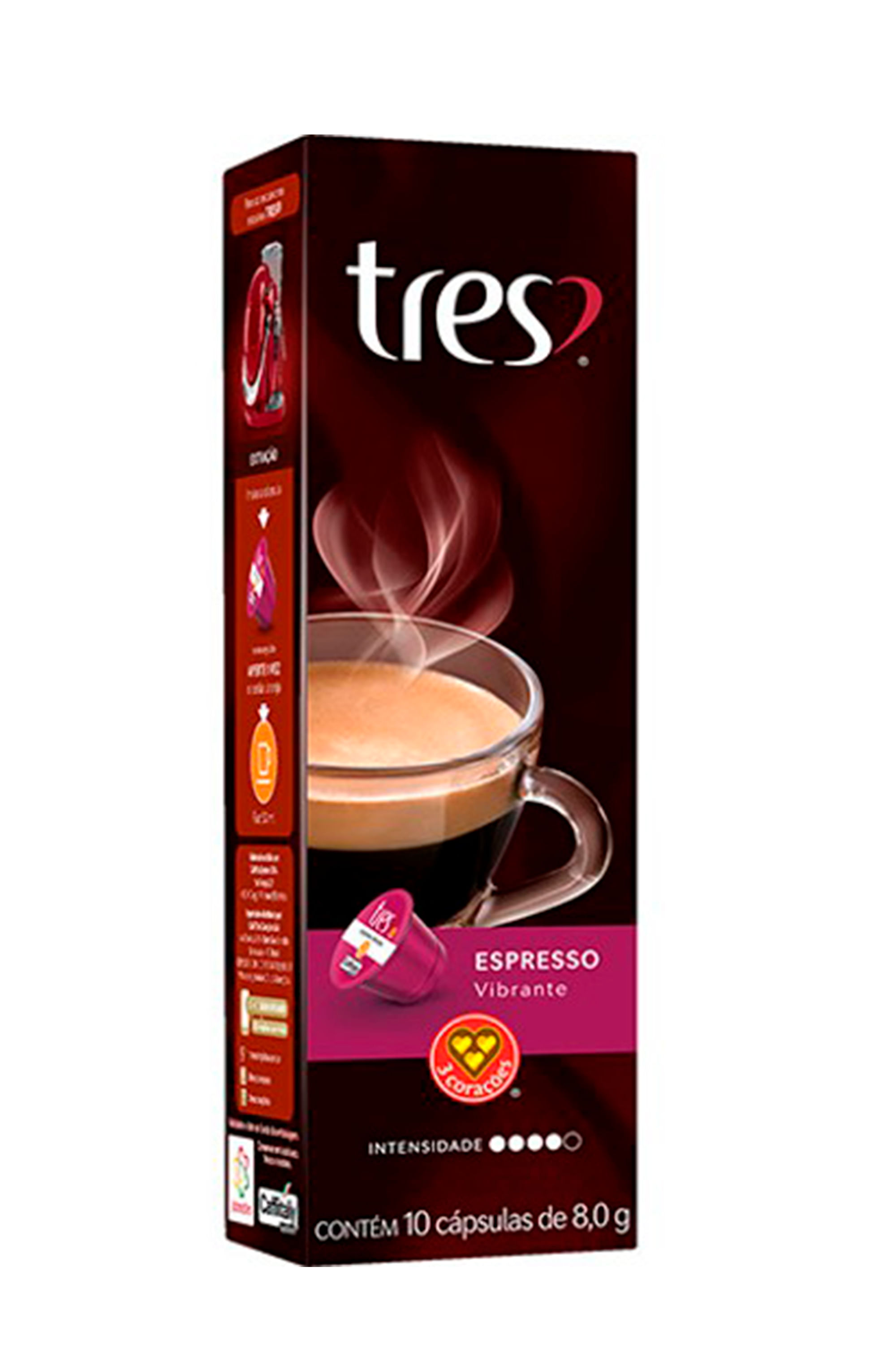CÁPSULA DE CAFÉ TRÊS CORAÇÕES ESPRESSO VIBRANTE 10 UN