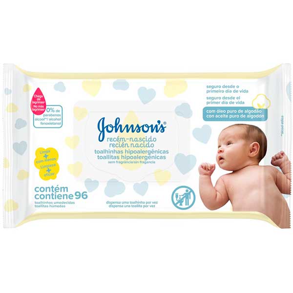 TOALHA UMEDECIDA RECÉM-NASCIDO SEM FRAGRÂNCIA JOHNSONS PACOTE 96 UNIDADES