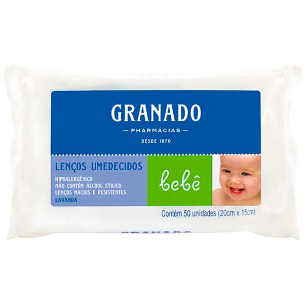LENÇO UMEDECIDO MACIO LAVANDA GRANADO BEBÊ PACOTE 50 UNIDADES