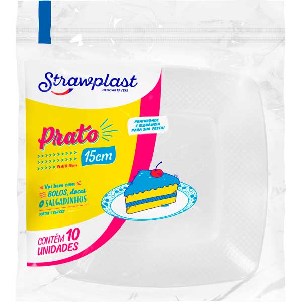 PRATO QUADR STRAWPLAST BRANCO 15CM 10UN