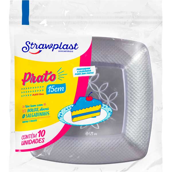 PRATO QUADR STRAWPLAST CRISTAL 15CM 10UN