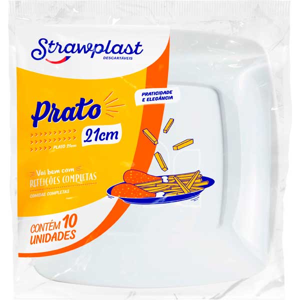 PRATO QUADR STRAWPLAST BRANCO 21CM 10UN