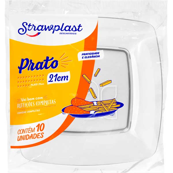 PRATO QUADR STRAWPLAST CRISTAL 21CM 10UN
