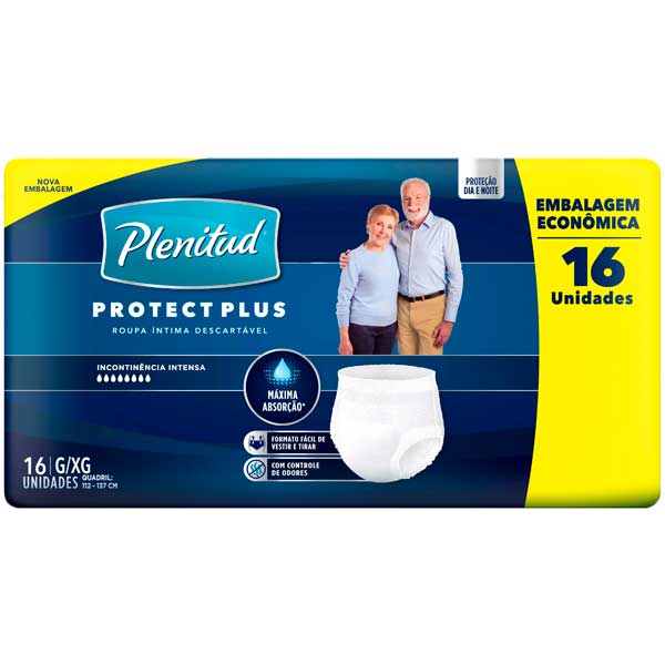 ROUPA ÍNTIMA DESCARTÁVEL PLENITUD PLUS G/XG PACOTE 16 UNIDADES LEVE MAIS PAGUE MENOS