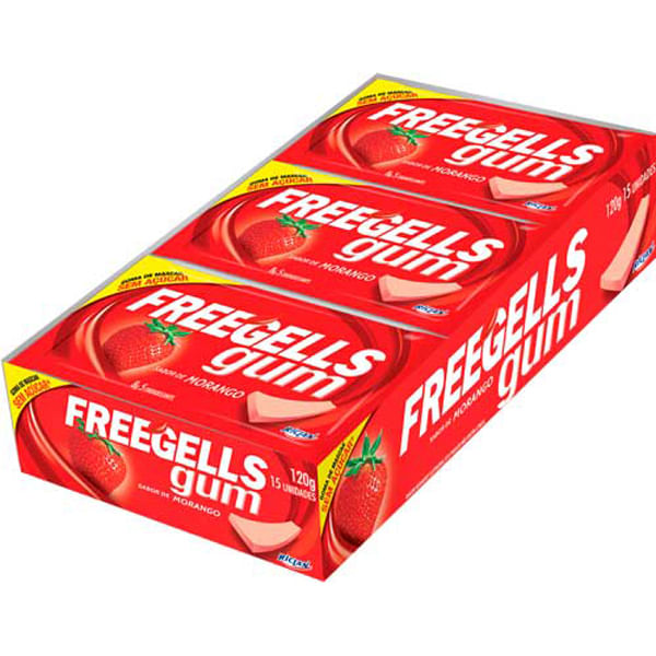 CHICLE FREEGELLS GUM MORANGO 15UN
