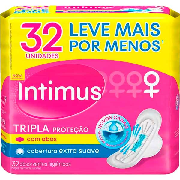 ABSORVENTE COM ABAS EXTRA SUAVE INTIMUS TRIPLA PROTEÇÃO PACOTE 32 UNIDADES