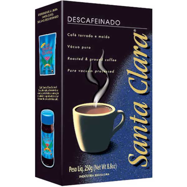 CAFÉ TORRADO E MOÍDO A VÁCUO DESCAFEINADO SANTA CLARA PACOTE 250G