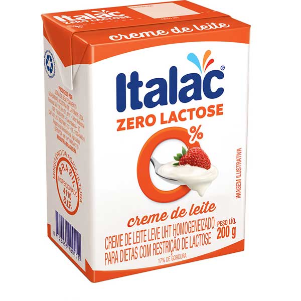 CREME DE LEITE UHT LEVE HOMOGENEIZADO ZERO LACTOSE ITALAC CAIXA 200G