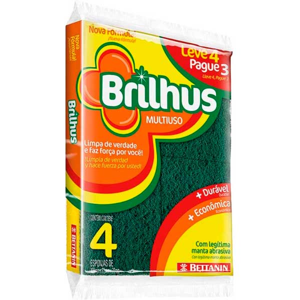 ESPONJA MULTIUSO BRILHUS LEVE 4 PAGUE 3 UNIDADES