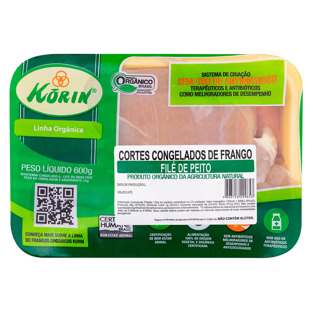 FILÉ DE PEITO KORIN ORGÂNICO 600G