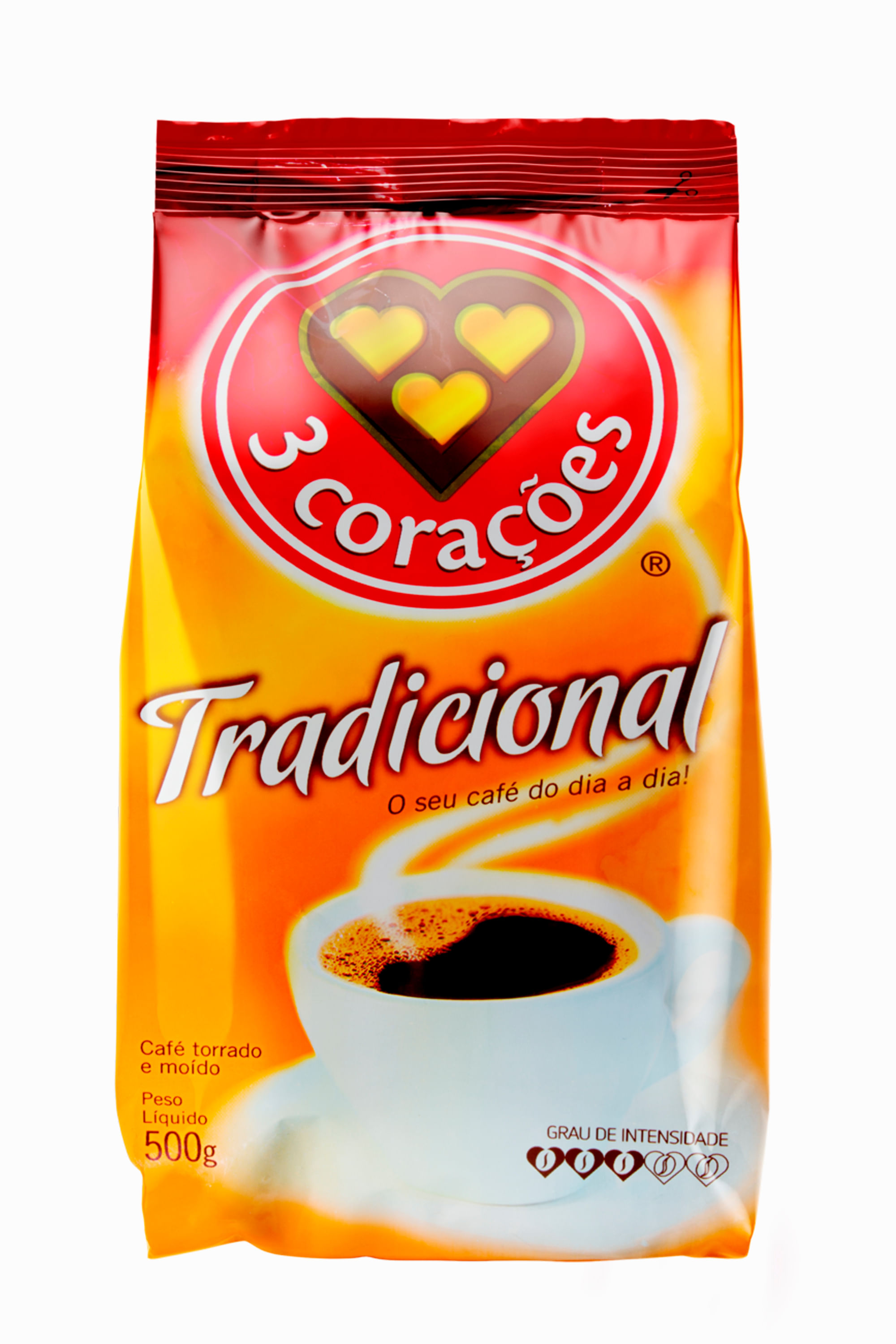 CAFÉ TORRADO E MOÍDO TRADICIONAL 3 CORAÇÕES PACOTE 500G