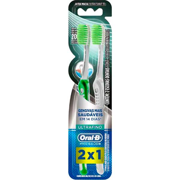 ESCOVA DENTAL ULTRAMACIA ULTRAFINO ORAL-B PRO-SAÚDE 2 UNIDADES