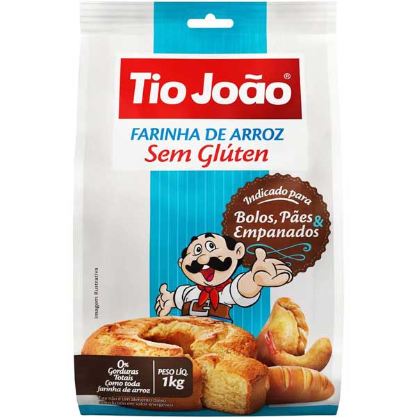 FARINHA DE ARROZ SEM GLÚTEN ZERO LACTOSE TIO JOÃO PADARIA PACOTE 1KG