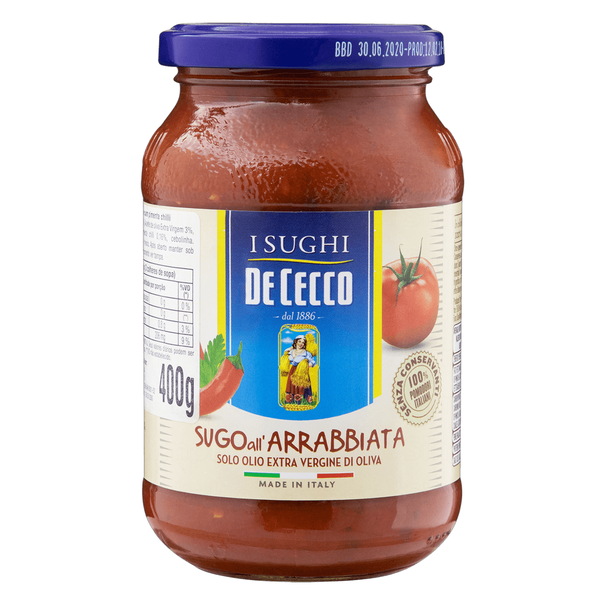 MOLHO DE TOMATE COM PIMENTA CHILLI ALLARRABBIATA DE CECCO VIDRO 400G