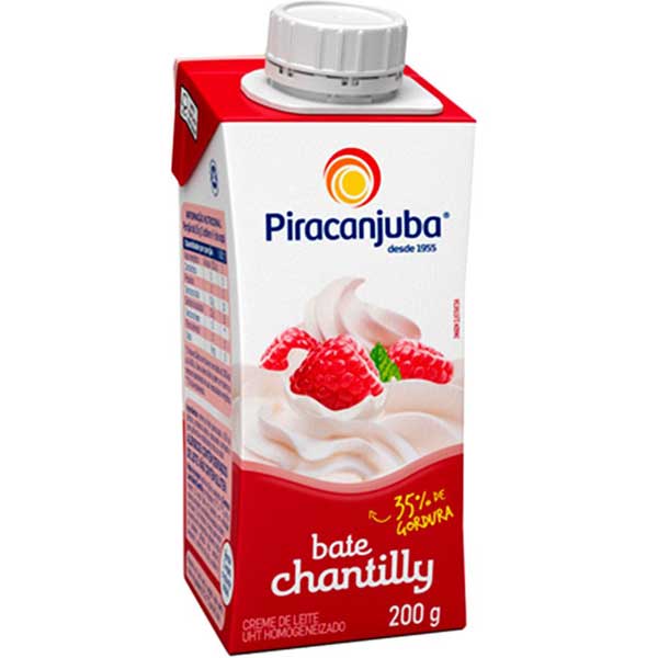CREME DE LEITE UHT HOMOGENEIZADO BATE CHANTILLY PIRACANJUBA CAIXA COM TAMPA 200G