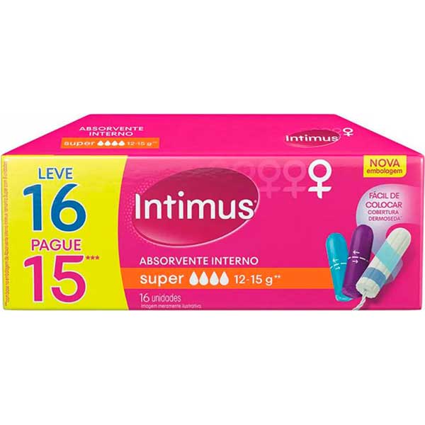 ABSORVENTE INTERNO INTIMUS SUPER CAIXA LEVE 16 PAGUE 15 UNIDADES