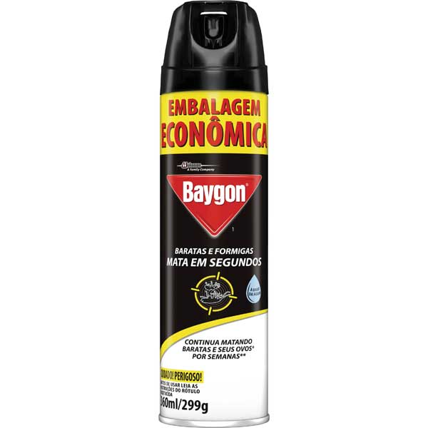 INSETICIDA AEROSSOL MATA BARATAS E FORMIGAS À BASE DE ÁGUA BAYGON FRASCO 360ML EMBALAGEM ECONÔMICA