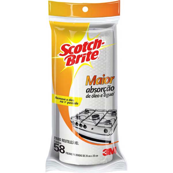 PANO REUTILIZÁVEL EM ROLO BRANCO SCOTCH-BRITE 58 UNIDADES