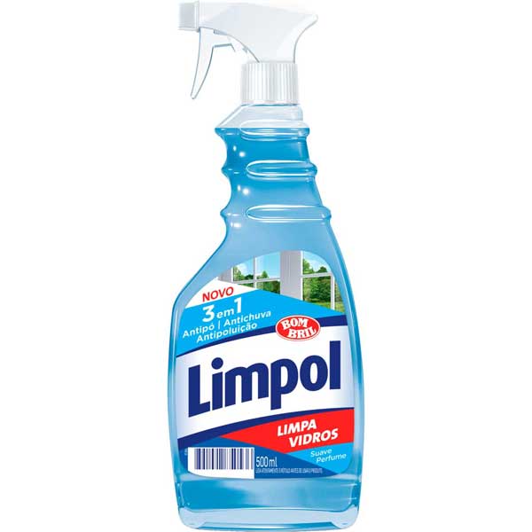 LIMPA-VIDRO LÍQUIDO SUAVE LIMPOL 3 EM 1 FRASCO 500ML BORRIFADOR