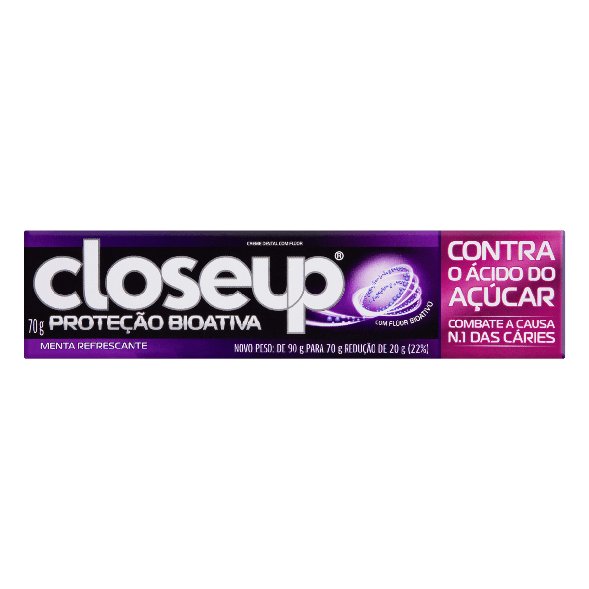 CREME DENTAL MENTA REFRESCANTE CLOSEUP PROTEÇÃO BIOATIVA CONTRA O ÁCIDO DO AÇÚCAR CAIXA 70G
