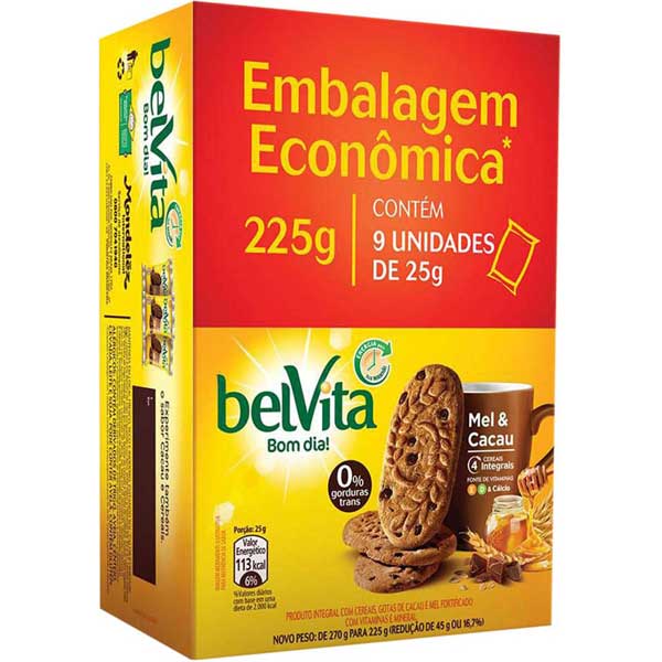 BISC BELVITA 9X25G MEL E CACAU