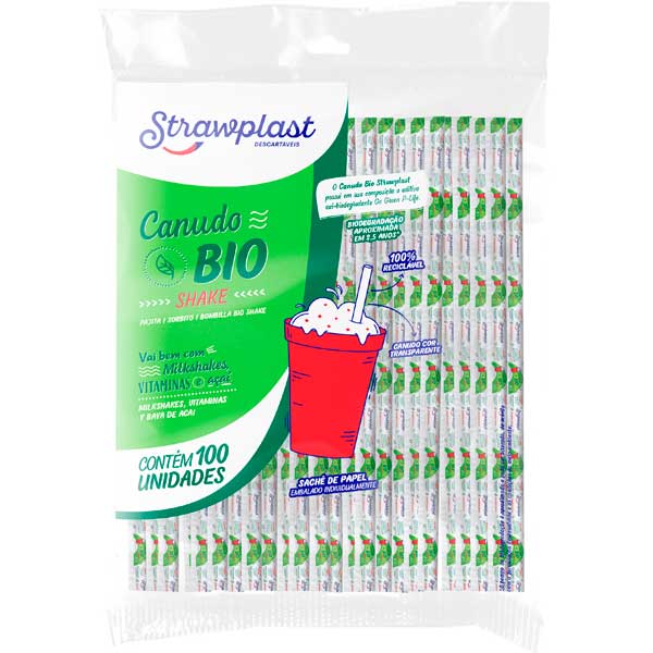 CANUDO STRAWPLAST BIO SHAKE PACOTE 100UN