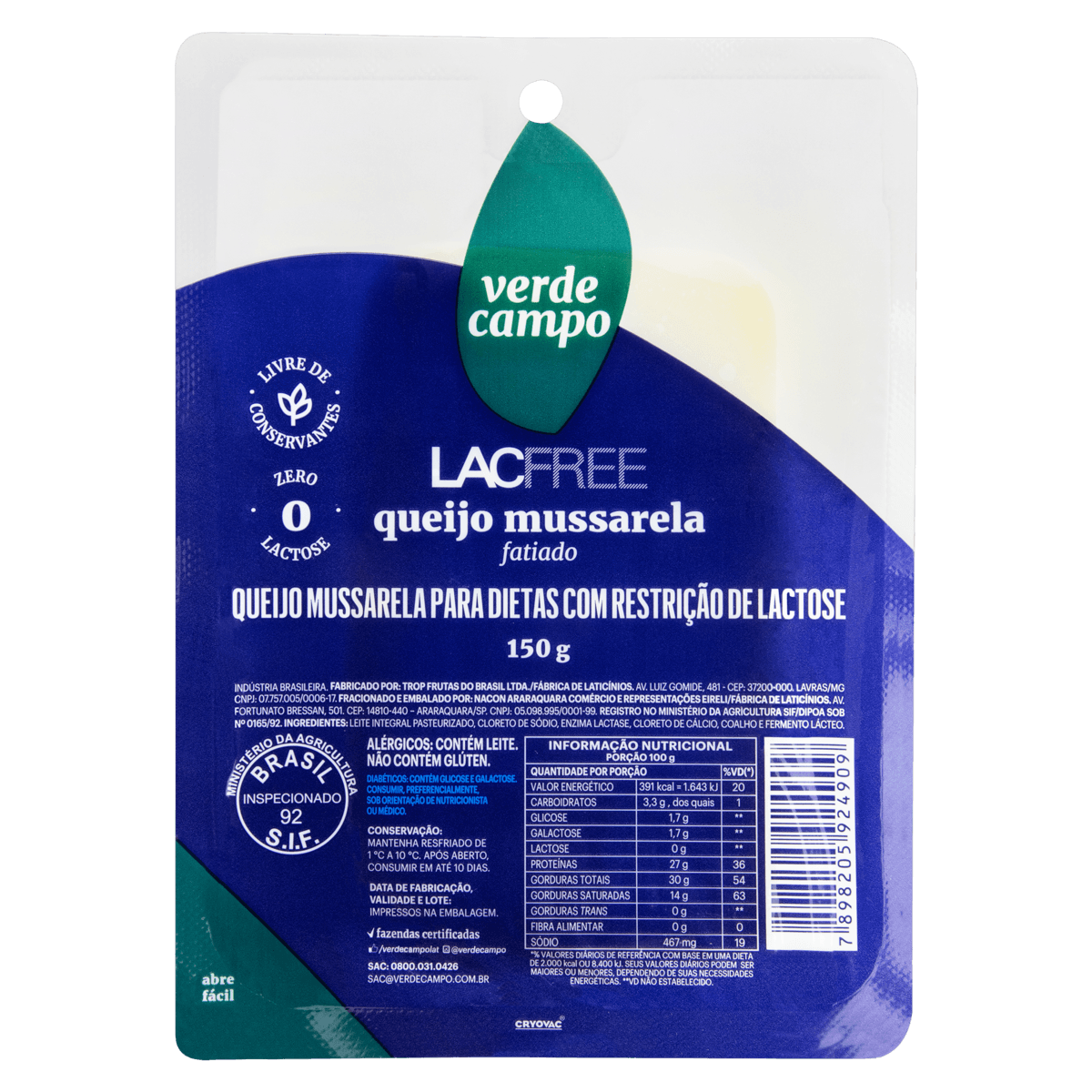 QUEIJO LACFREE ZR LAC MUSSARELA FAT 150G