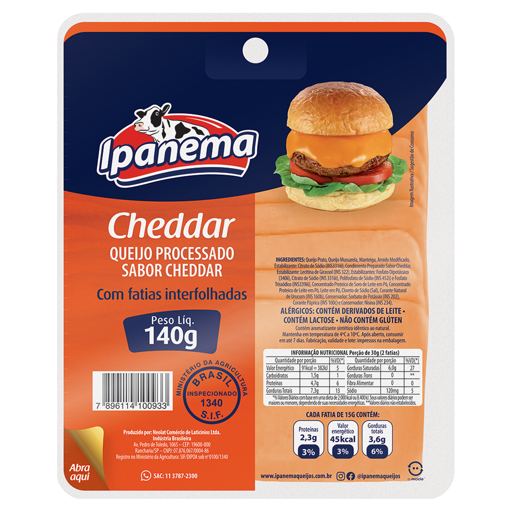 QUEIJO CHEDDAR FAT IPANEMA 140GR