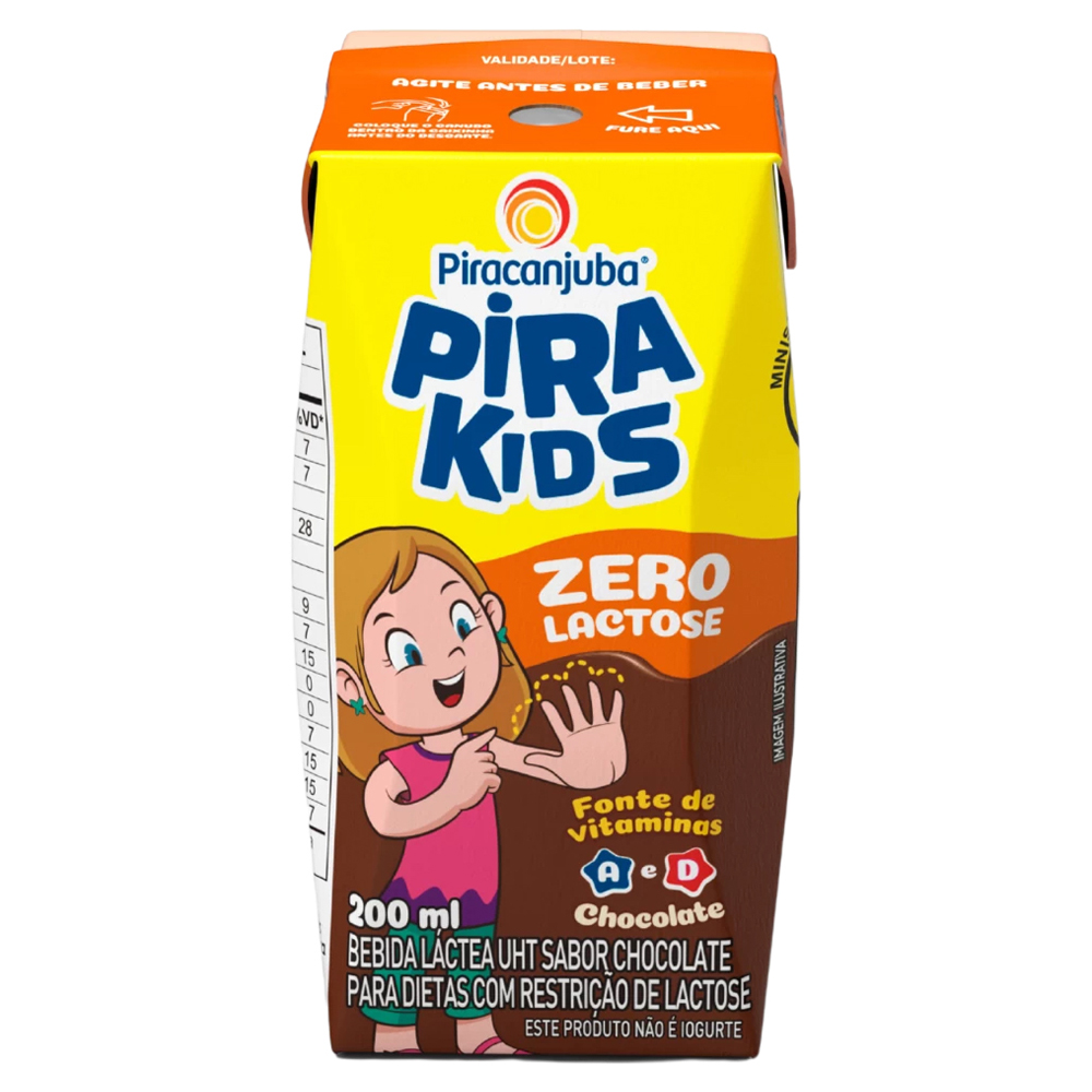 BEBIDA LÁCTEA UHT CHOCOLATE ZERO LACTOSE PIRAKIDS CAIXA 200ML