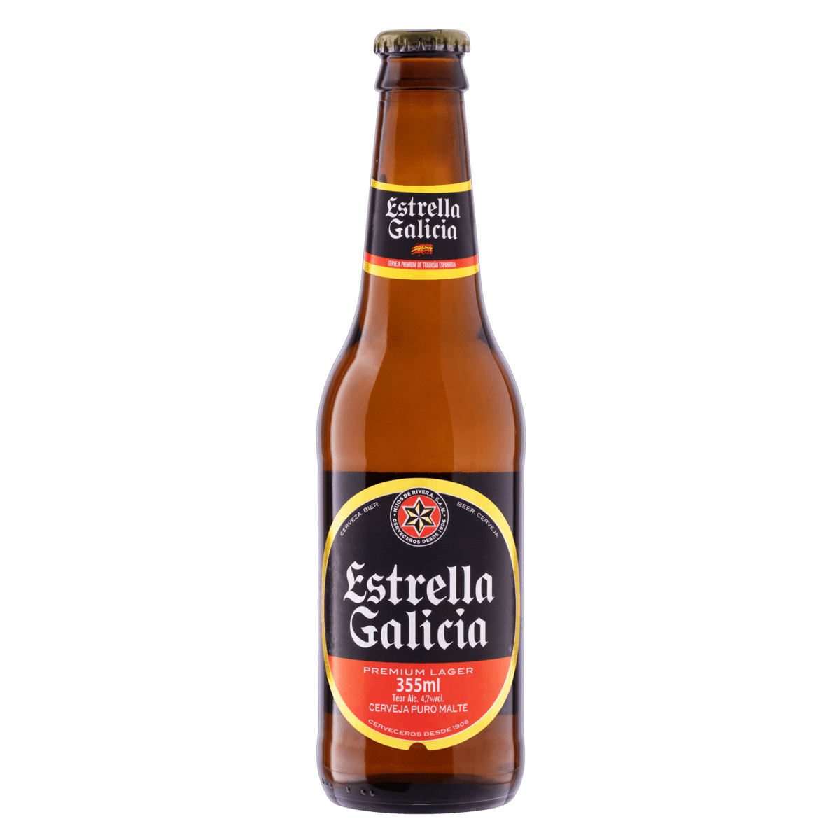 CERVEJA LAGER PURO MALTE ESTRELLA GALICIA GARRAFA 355ML