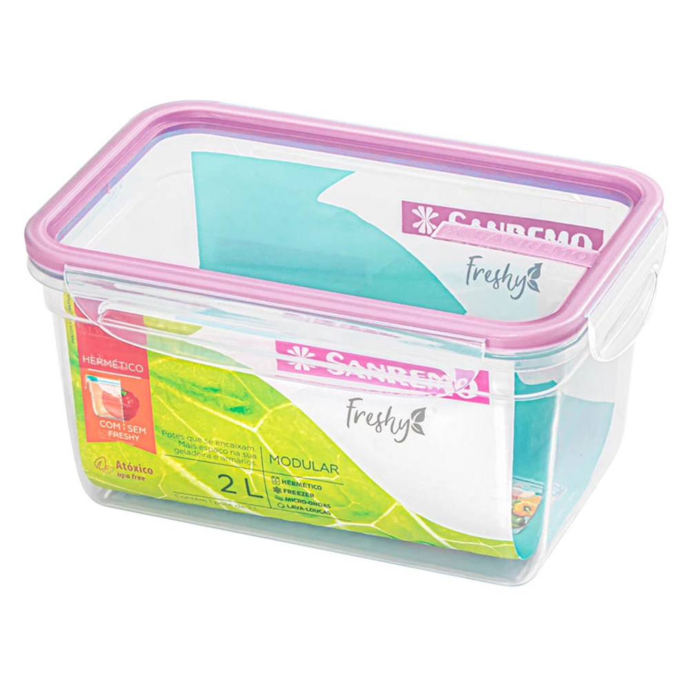 POTE HERMÉTICO PLÁSTICO COM TRAVA RETANGULAR MODULAR 2L SANREMO FRESHY